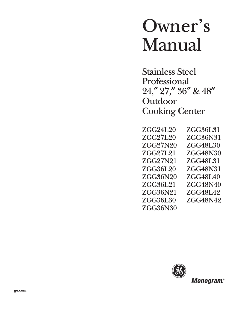 Página 1 del manual Manual de uso y mantenimiento GE ZGG36N21CSS