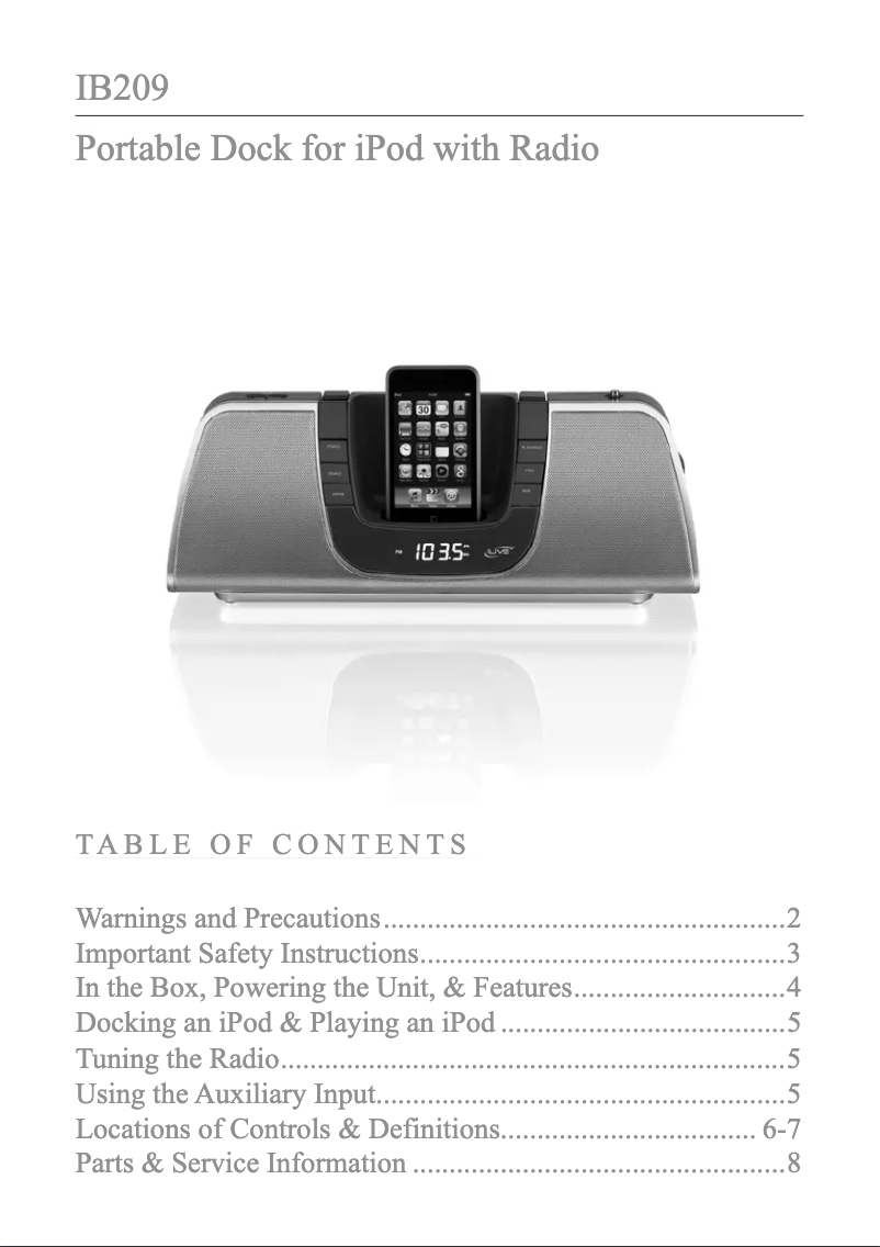 Image de la première page du manuel de l'appareil IB209