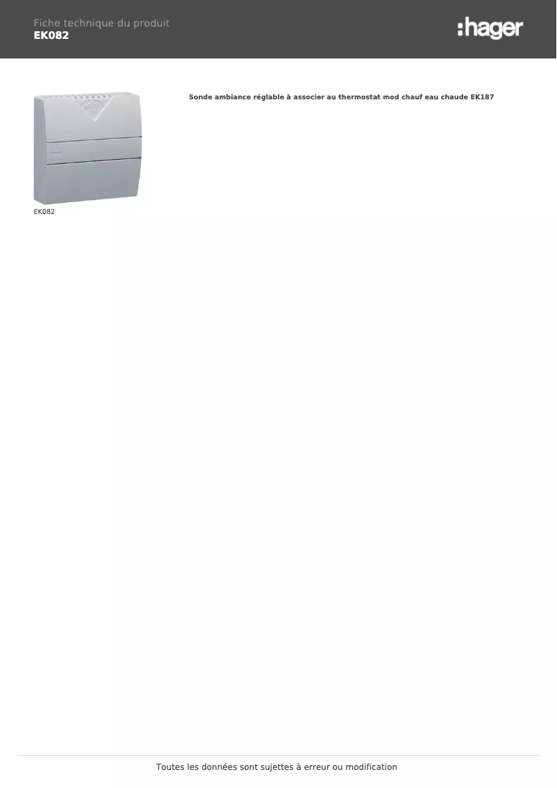 Page n°1 - Fiche technique Hager EK082