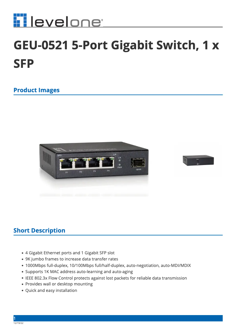 Page 1 de la notice Manuel utilisateur LevelOne GEU-0521