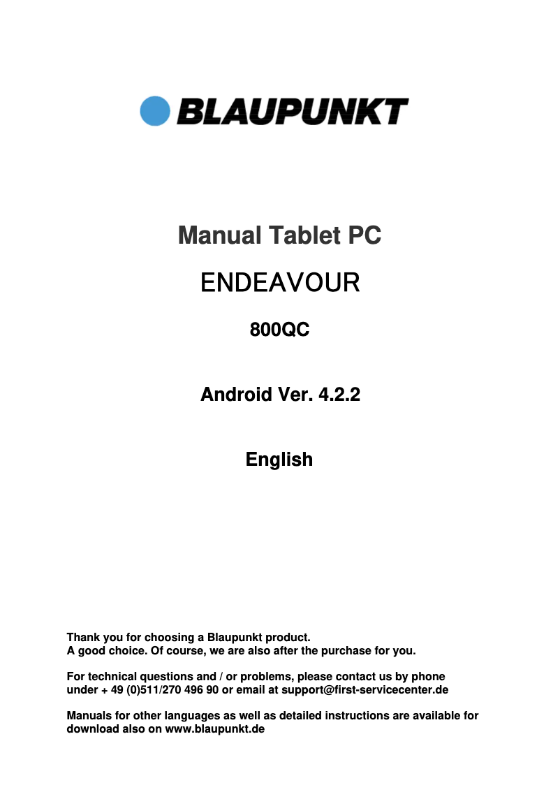 Page n°1 - Manuel utilisateur Blaupunkt Endeavour 800 QC