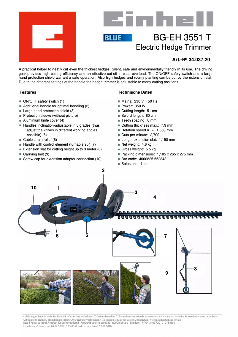 Image de la première page du manuel de l'appareil BG-EH 3551 T