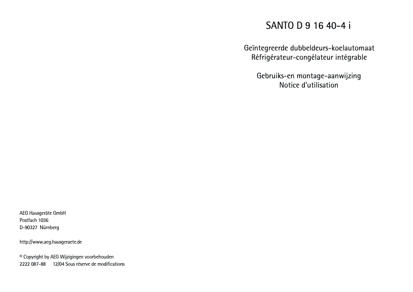 Image de la première page du manuel de l'appareil Santo D 91640 I