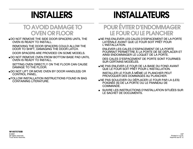 Page n°1 - Instructions / montage JennAir JMC2430LL