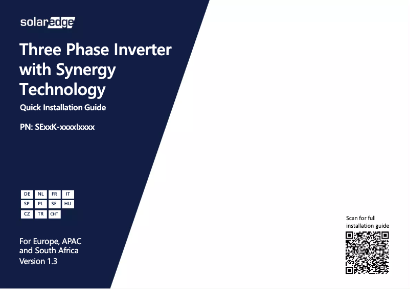 Page 1 de la notice Manuel utilisateur SolarEdge SE100K-RW00IBNC4