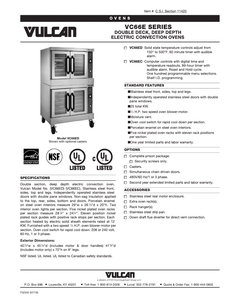 Page 1 de la notice Fiche technique Vulcan VC66ED
