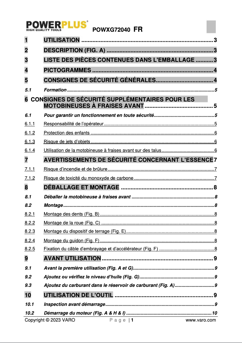 Page 1 de la notice Manuel utilisateur PowerPlus POWXG72040