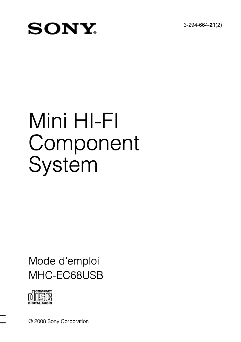 Page n°1 - Manuel utilisateur Sony MHC-EC68USB