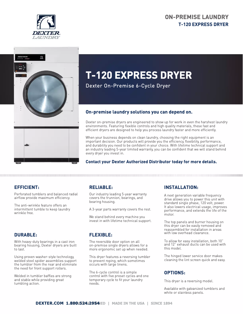 Page 1 de la notice Fiche technique Dexter Laundry T-120