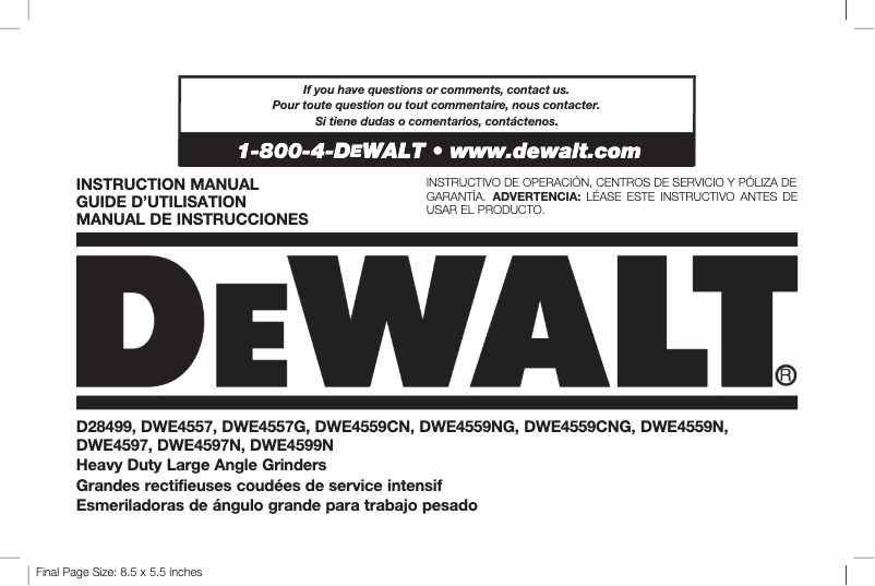 Page 1 de la notice Manuel utilisateur DeWalt D28499X