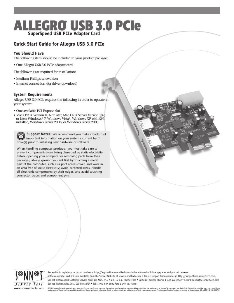 Image de la première page du manuel de l'appareil Allegro USB-C PCIe