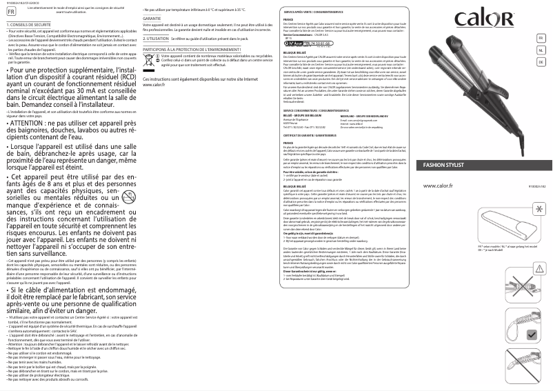Page 1 de la notice Manuel utilisateur Calor Fashion Stylist CF4512C0