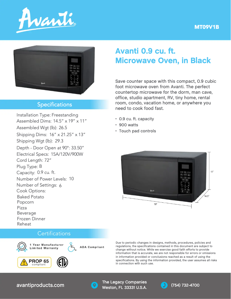 First page image of the manual for MT09V1B