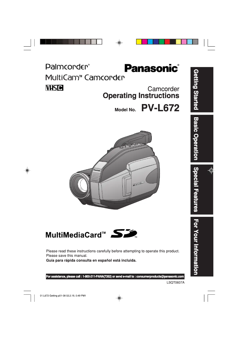 Page 1 de la notice Manuel utilisateur Panasonic Palmcorder PV-L652