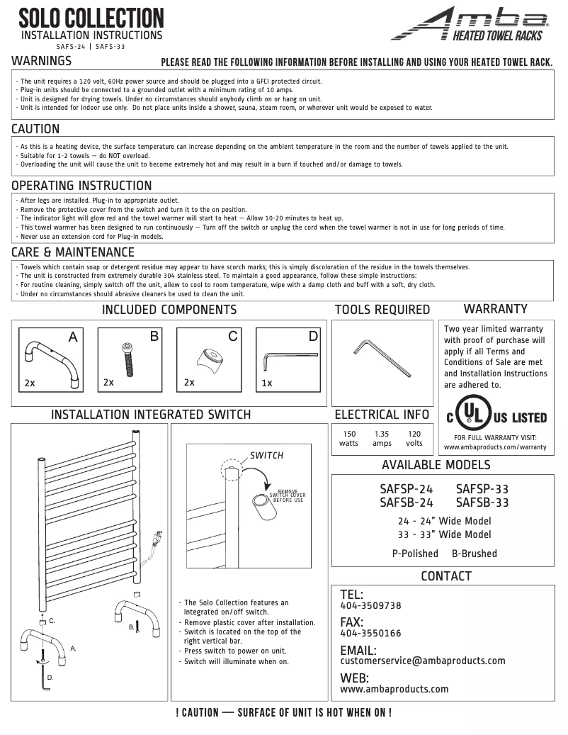 Page 1 de la notice Manuel utilisateur Amba SAFSB-24