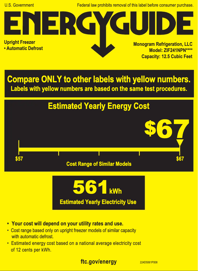 Page 1 de la notice Label énergétique Monogram ZIF241NPNII
