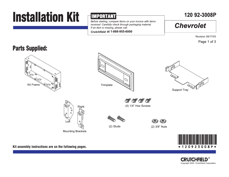 Page n°1 - Manuel utilisateur Metra 92-3008P