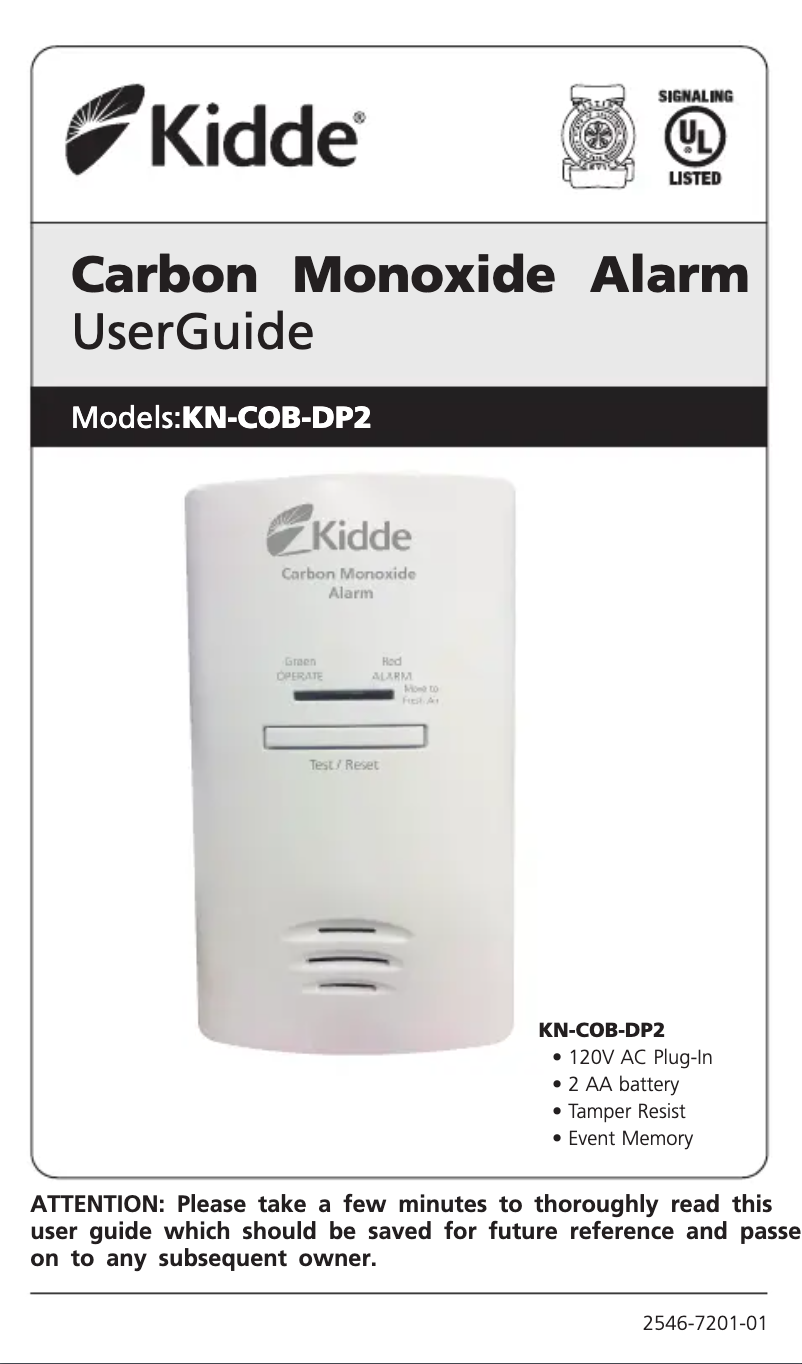 Page n°1 - Manuel utilisateur Kidde Plug-In KN-COB-DP2