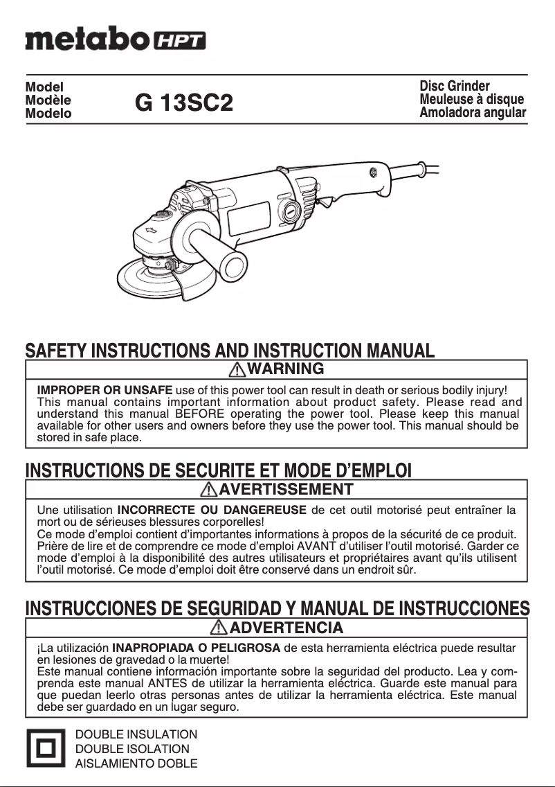 Page 1 de la notice Manuel utilisateur Metabo G 13SC2