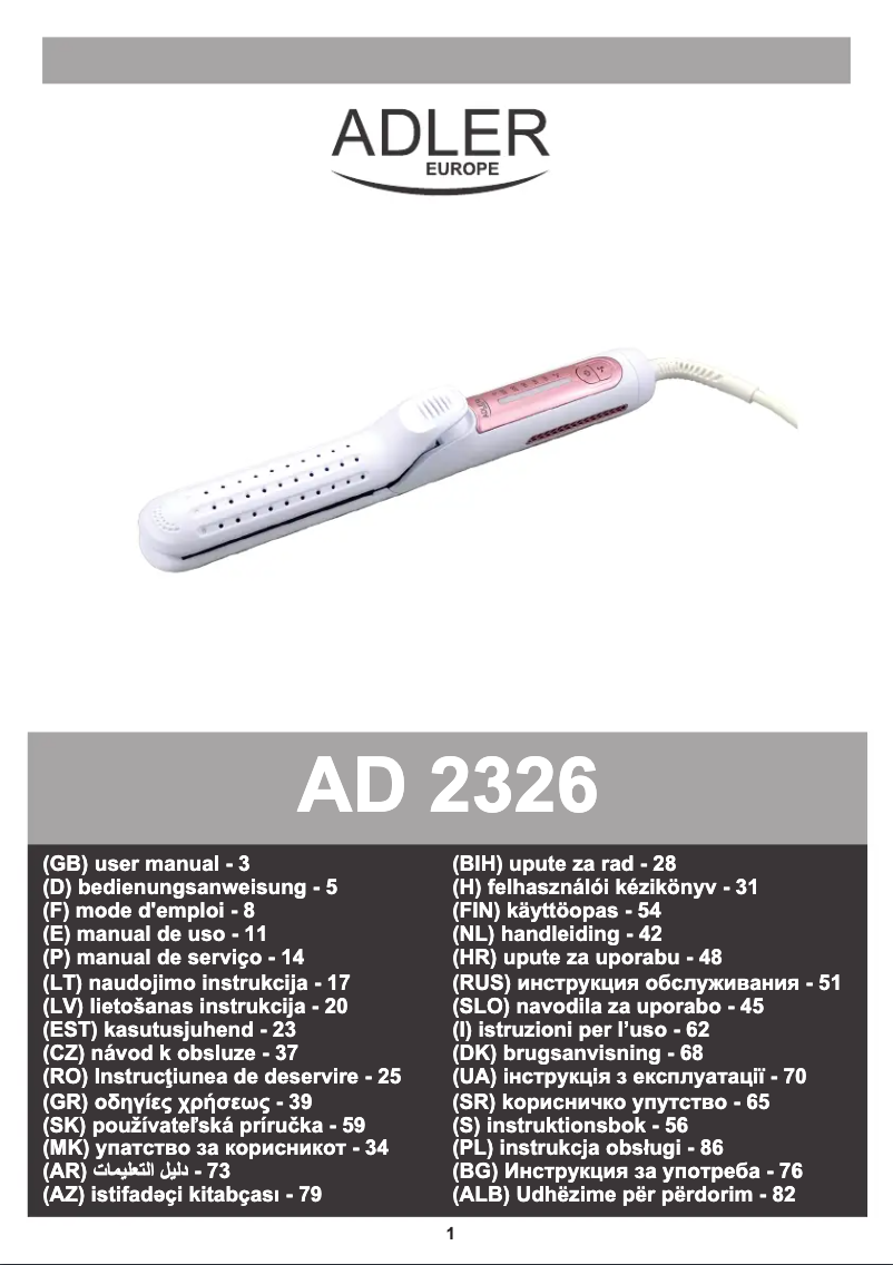 Image de la première page du manuel de l'appareil AD 2326