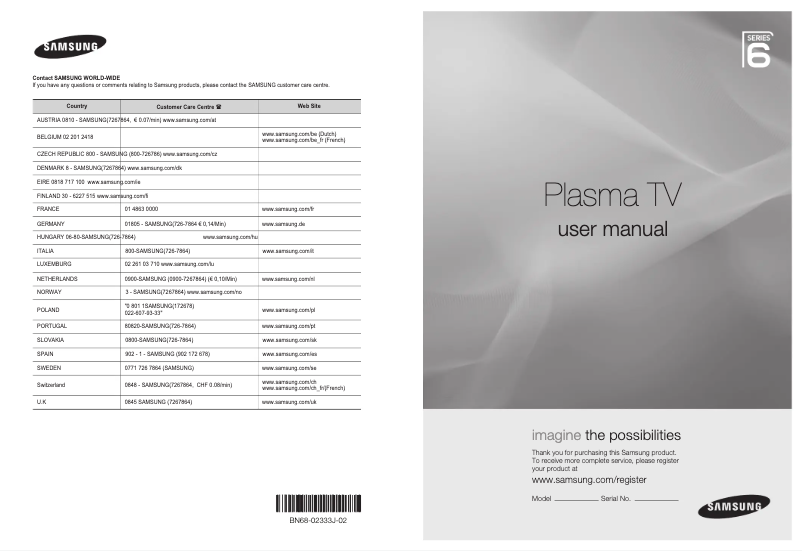 Page 1 de la notice Manuel utilisateur Samsung PS63B680T6W