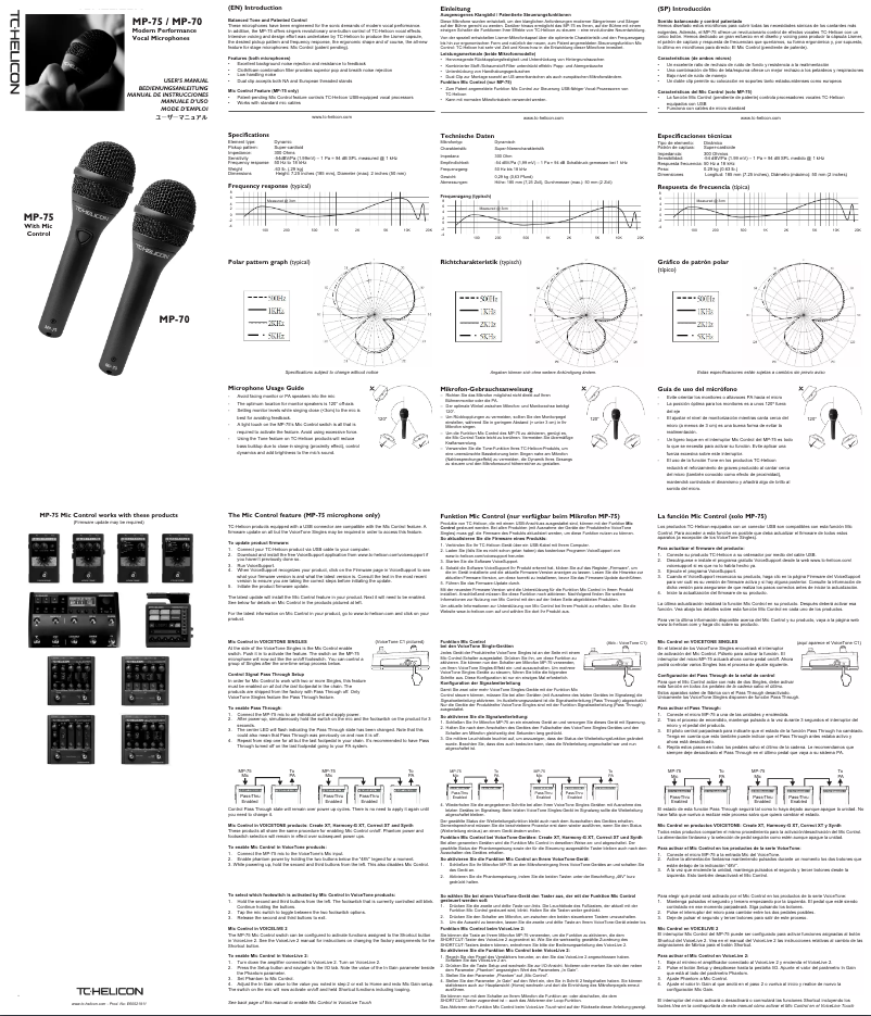 Page 1 de la notice Manuel utilisateur TC Helicon MP75