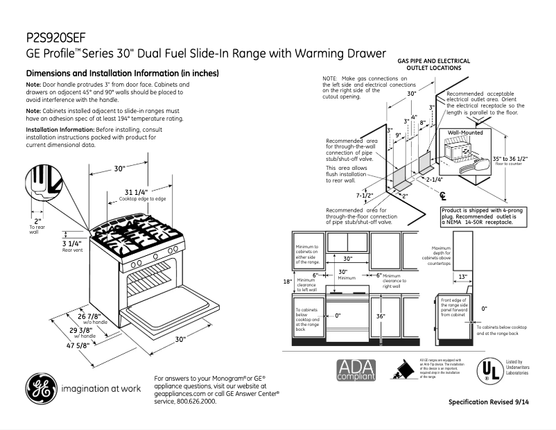 Página 1 del manual Ficha técnica GE Profile P2S920SEFSS