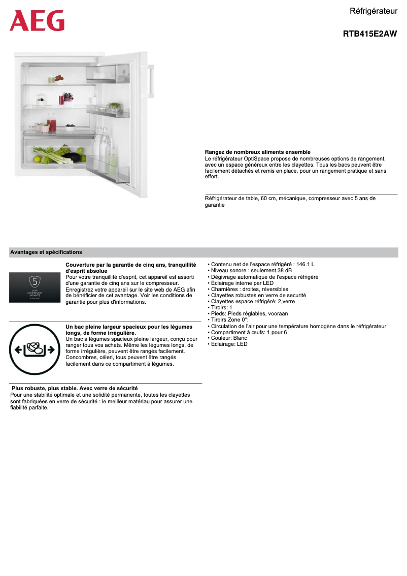 Página 1 del manual Ficha técnica AEG RTB415E2AW