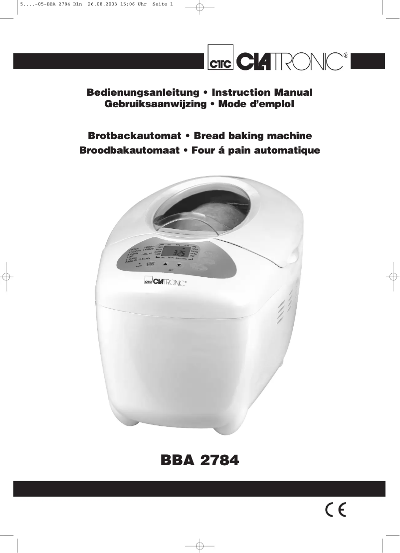 Page 1 de la notice Manuel utilisateur Clatronic BBA 2784