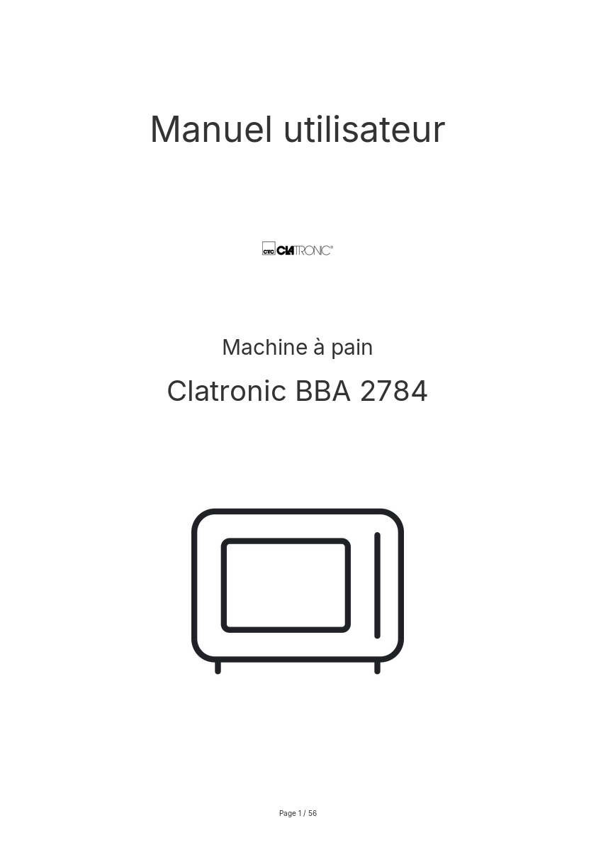 Page n°1 - Manuel utilisateur Clatronic BBA 2784
