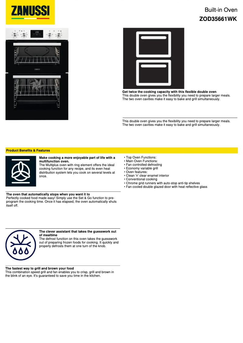 Page n°1 - Fiche technique Zanussi ZOD35661WK