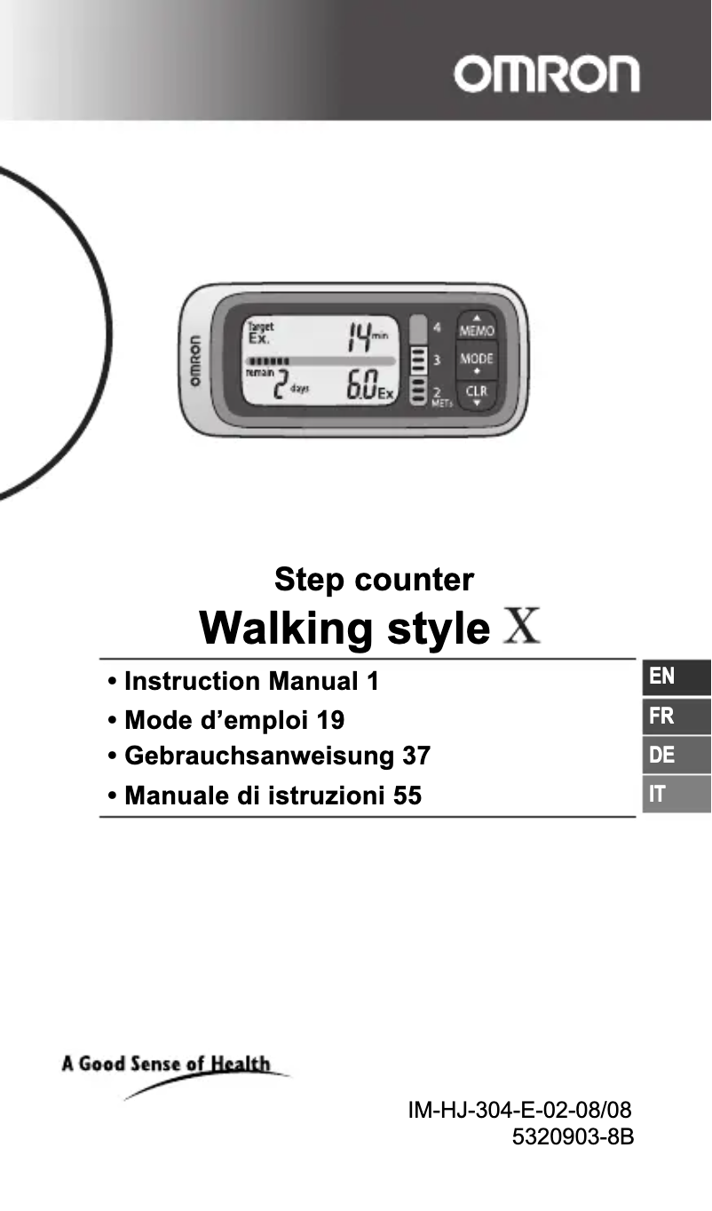 Page 1 de la notice Manuel utilisateur Omron HJ-304-E Walking Style X