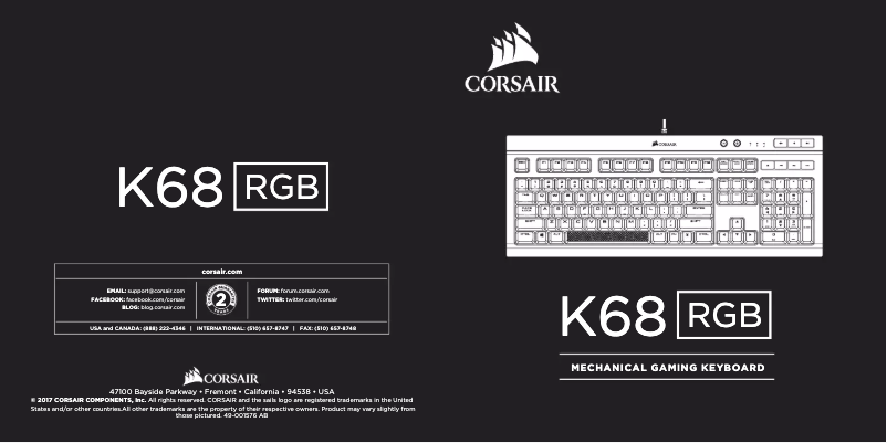 Page 1 de la notice Manuel utilisateur Corsair K68 MX