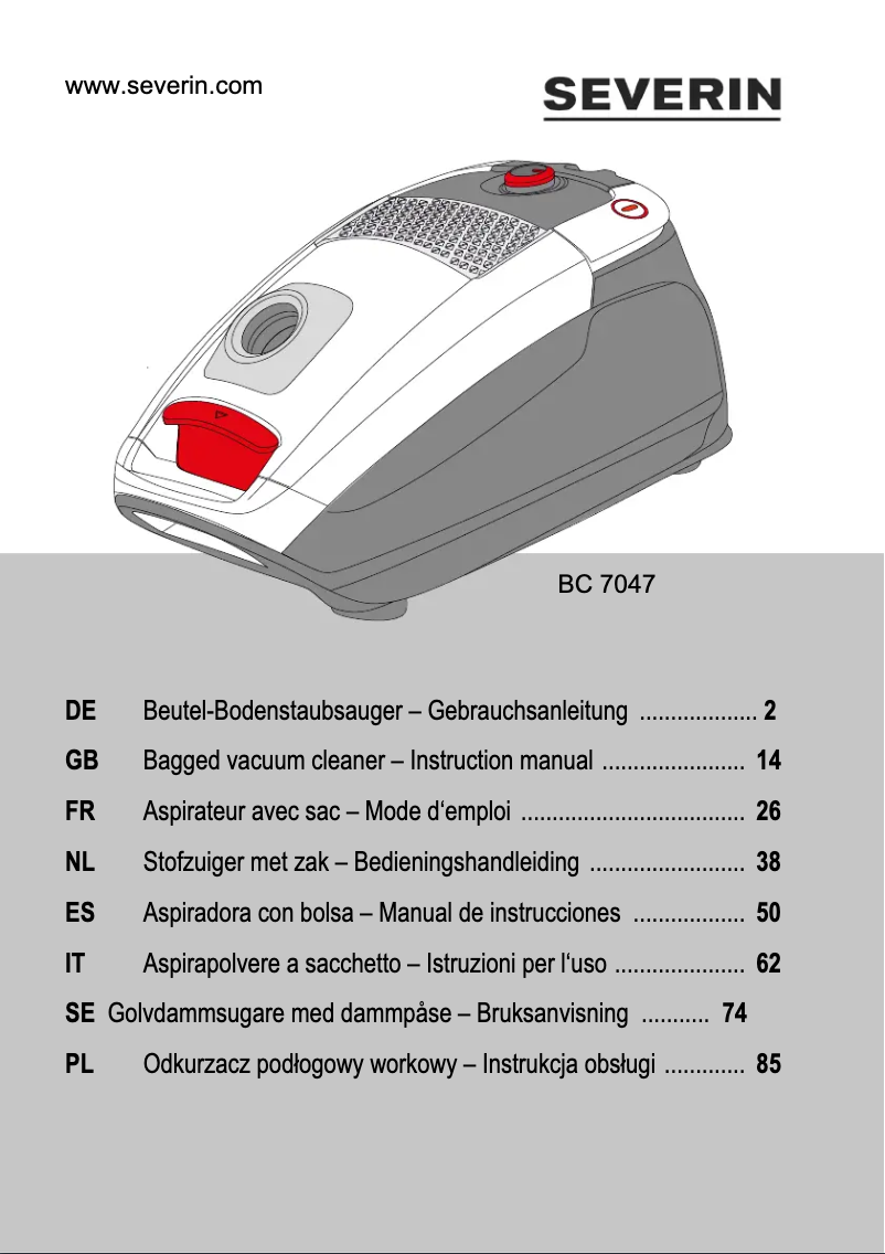 Page n°1 - Manuel utilisateur Severin BC 7047