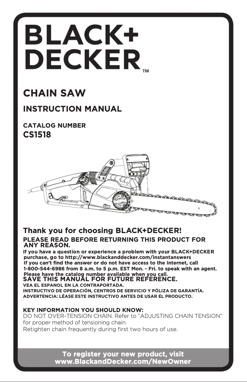 Page 1 de la notice Manuel utilisateur Black & Decker CS1518