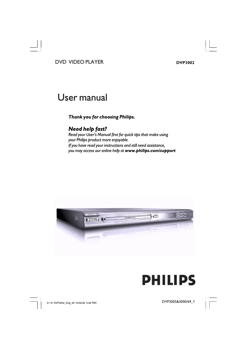 Page n°1 - Manuel utilisateur Philips DVP3002