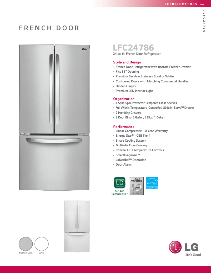 Page 1 de la notice Fiche technique LG LFC24786SW