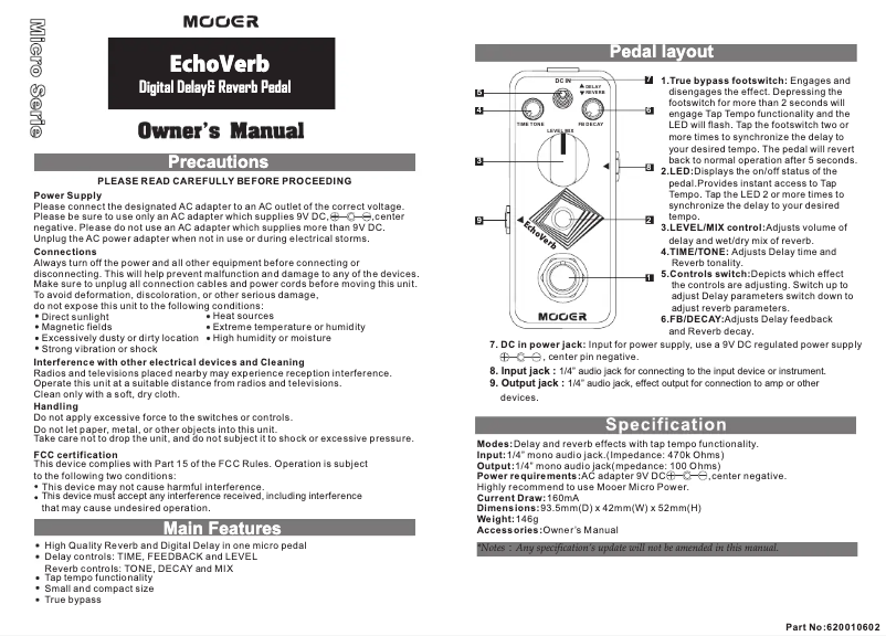 Page n°1 - Manuel utilisateur Mooer Echoverb
