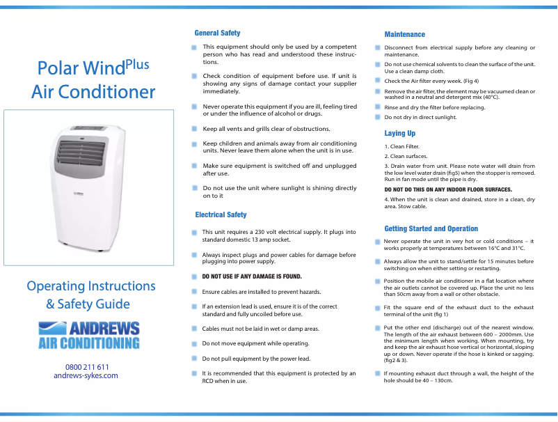 Page n°1 - Manuel utilisateur Andrews Polar Wind Plus