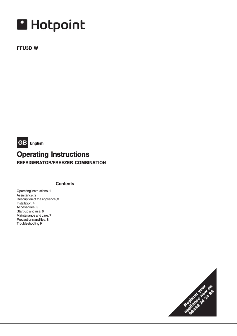 Page 1 de la notice Manuel utilisateur Hotpoint FFU3D.1 X