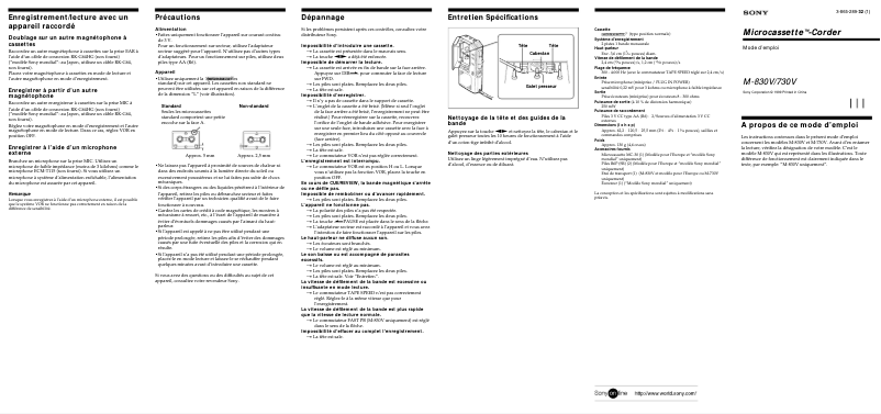 Page n°1 - Manuel utilisateur Sony M-730V