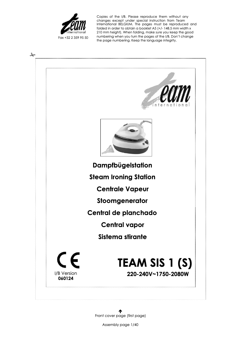 Page 1 de la notice Manuel utilisateur Team SIS 1