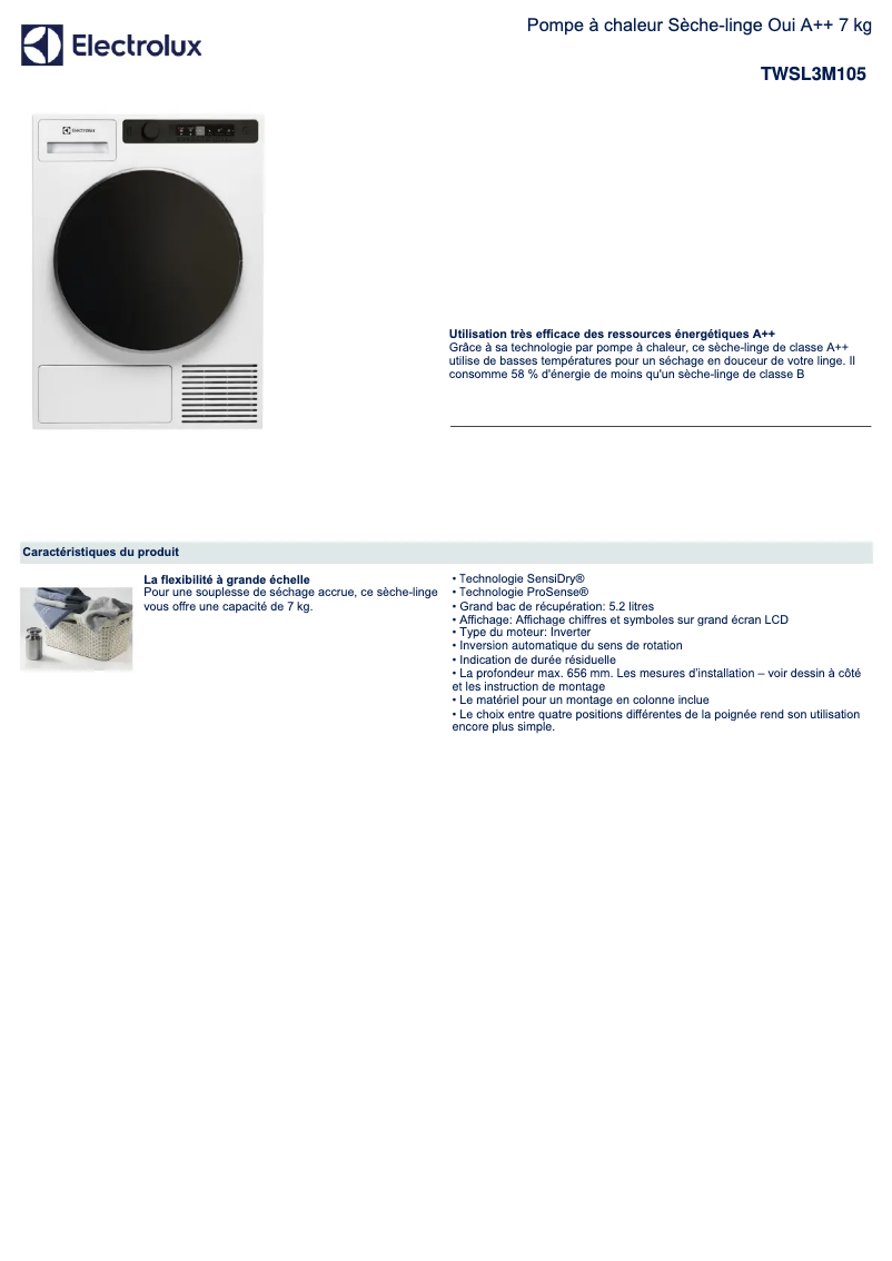 Page n°1 - Fiche technique Electrolux TWSL3M105