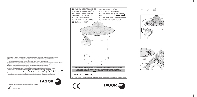 Page 1 de la notice Manuel utilisateur Fagor MZ-150