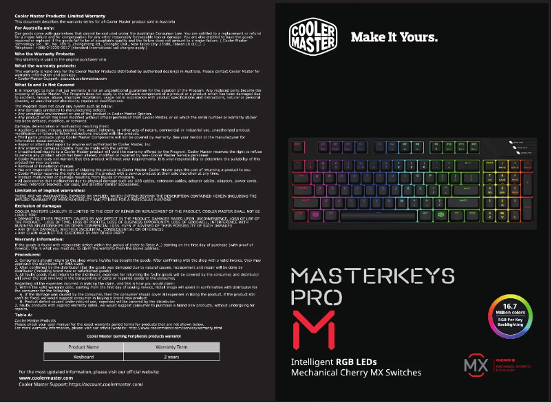Image de la première page du manuel de l'appareil MasterKeys Pro M RGB