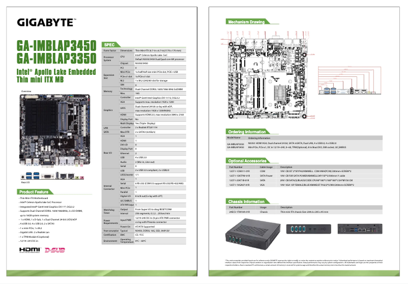 Página 1 del manual Ficha técnica Gigabyte GA-IMBLAP3450