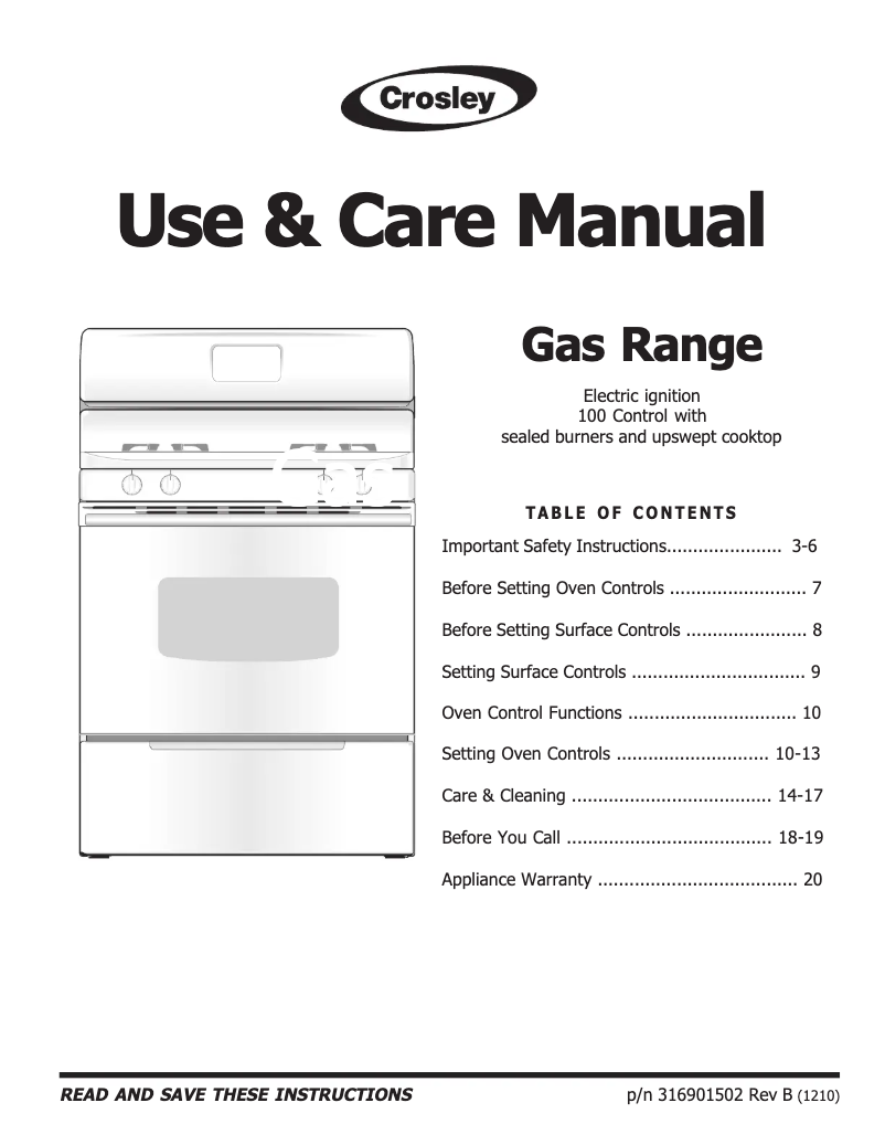 Page 1 de la notice Manuel utilisateur Crosley CRG3150PB
