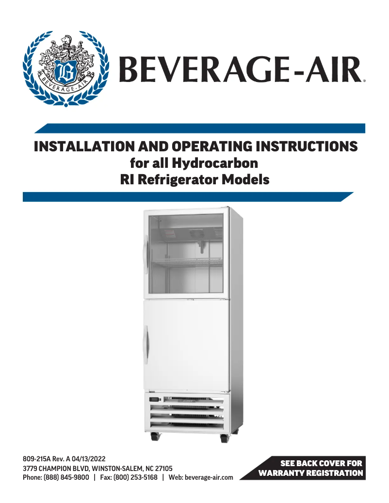 Page 1 de la notice Manuel utilisateur Beverage-Air RI18HC-G-26