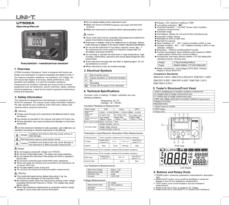 Page n°1 - Manuel utilisateur Uni-T UT502A