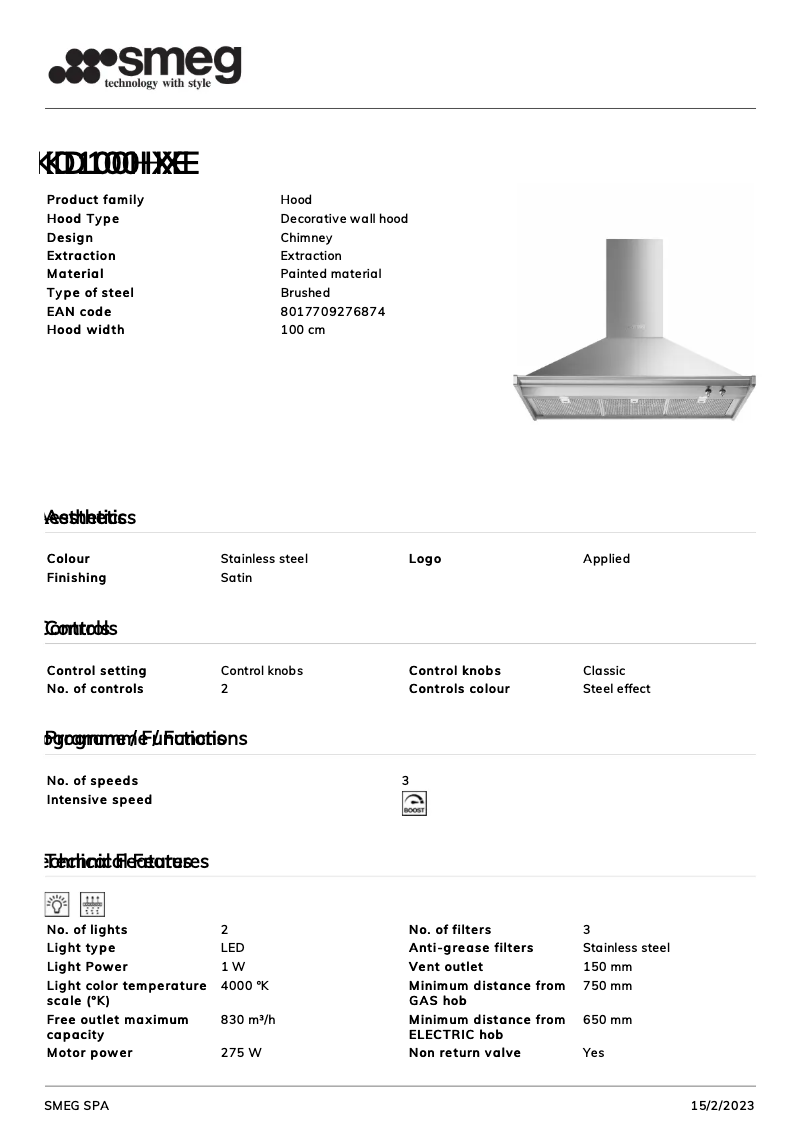 Page 1 de la notice Brochure Smeg KD100HXE